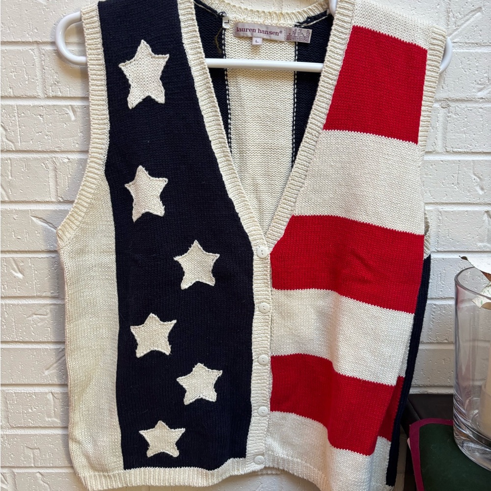 Lauren Hansen NWOT  Americana Patriotic women’s cotton  Knit Vest